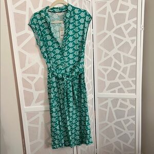 Boden Teal Patterned Midi Dress